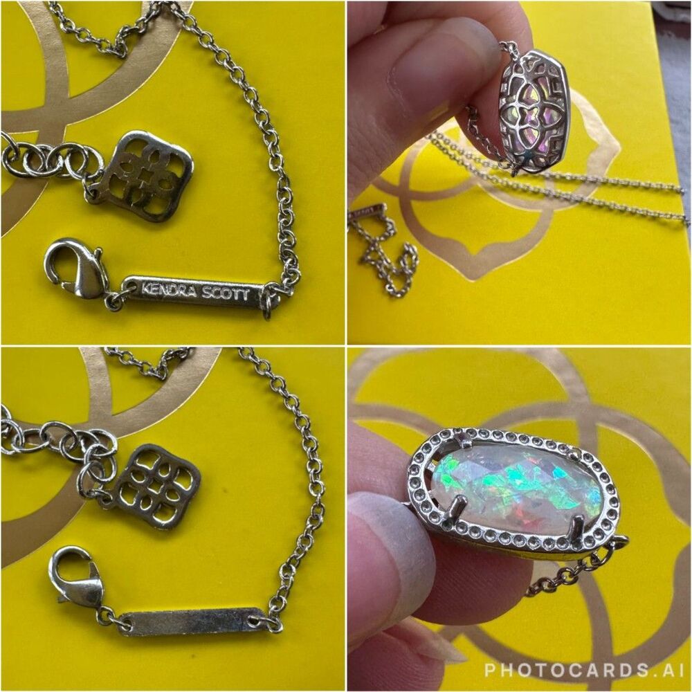 NWT Kendra Scott Elisa White Kyocera Lab Grown Opal Silver Pendant Necklace - Picture 14 of 15